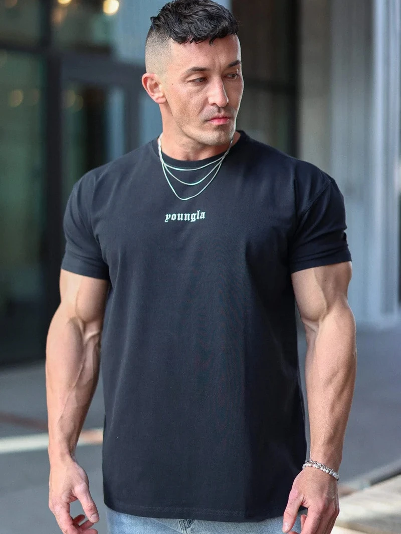 210GSM 100% bawełniana koszulki do biegania dla mężczyzn 2024 Oversized Basic T-Shirt na trening sportowy Streetwear dopasowane koszulki koszulka K2Y