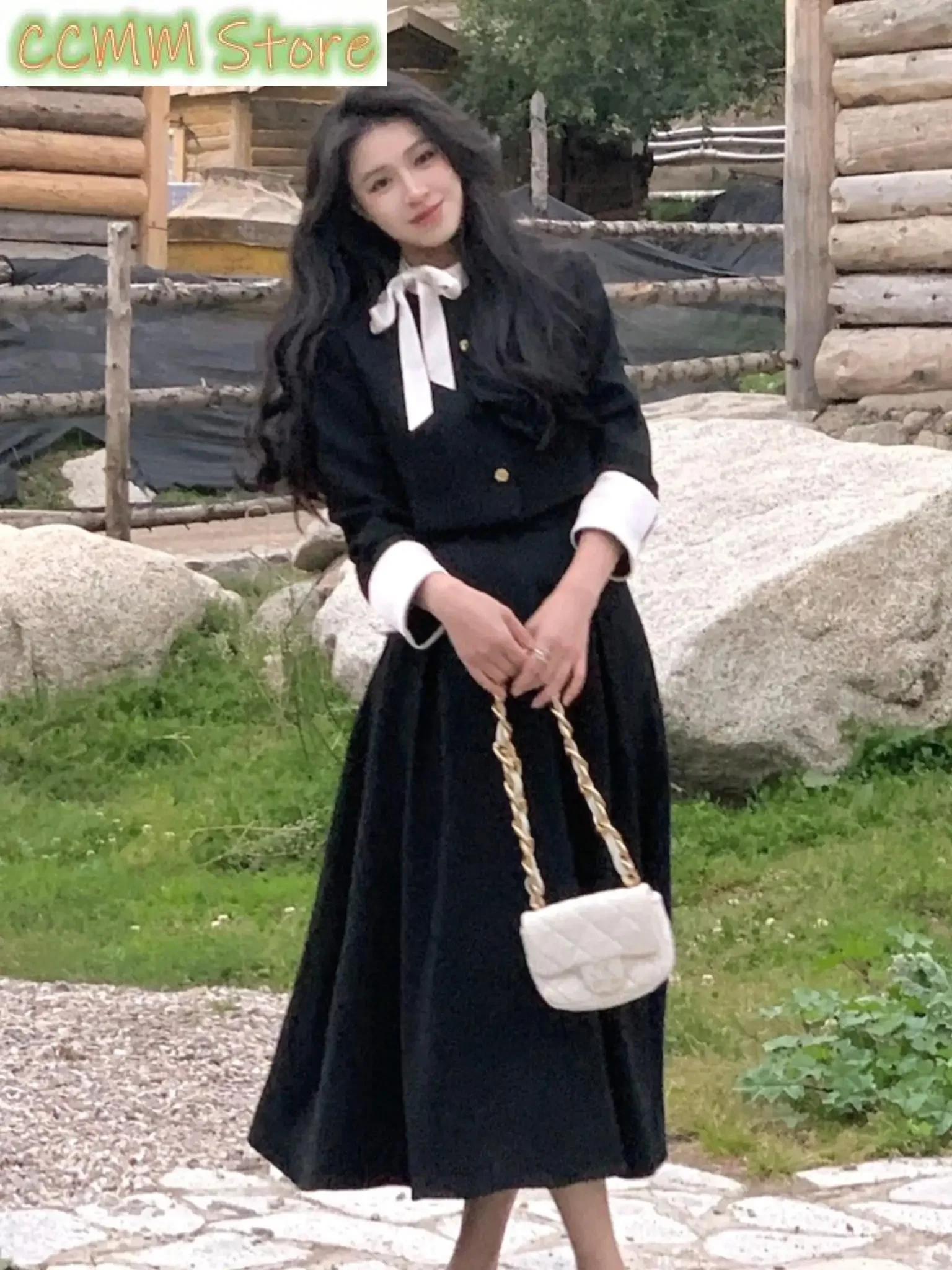 New Korean Elegant Hight Waist Skirt Outfits Fashion Single Breasted Short Coat 2 Piece Set Women Princess Evening Party Clothes