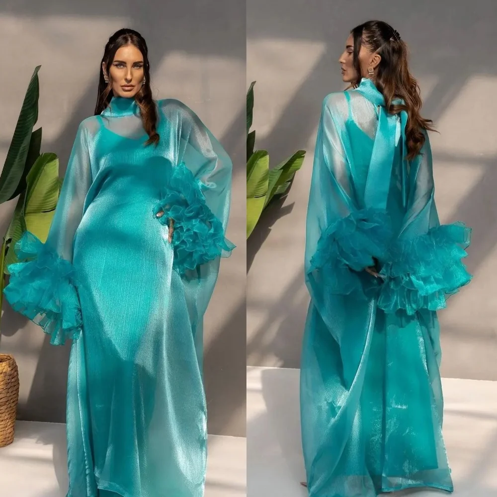 Organza Draped Pleat Ruched Christmas A-line High Collar Bespoke Occasion Gown Long Dresses Saudi Arabia Evening