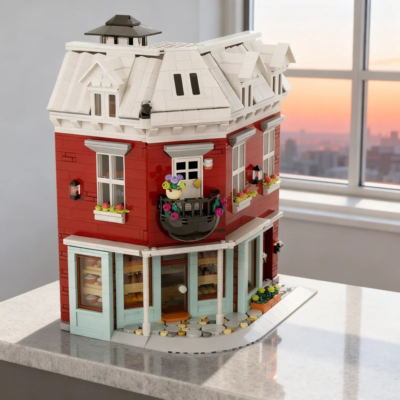 

2685 деталей MOC: Модульная модель уличной пекарни, строительные блоки, креативный подарок, коллекционный декор, премиум-класс для детей и взрослых