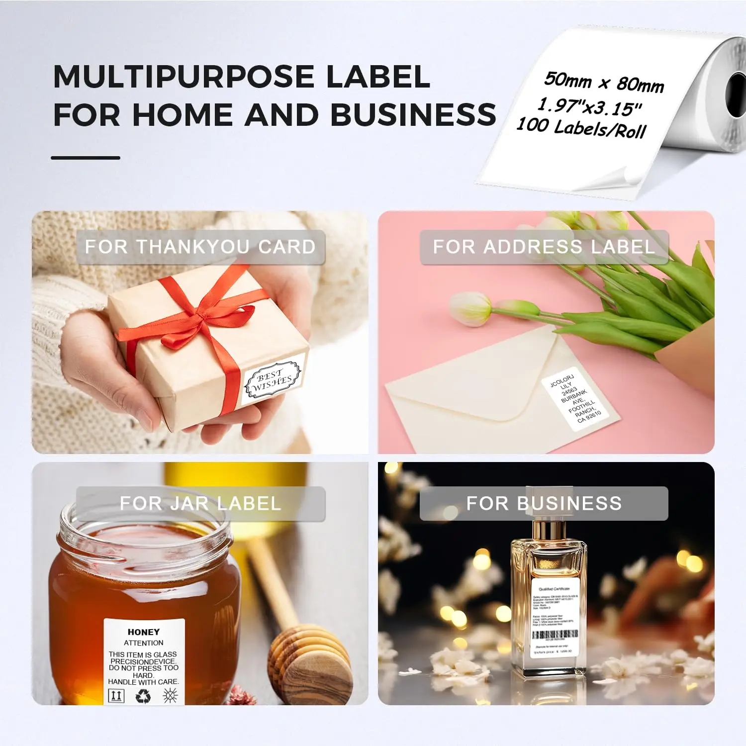 M110 50x80mm Thermal Shipping Label Durable Waterproof Heat-Resistant Stickers for Address/Barcode/Inventory/Warehouse Logistics