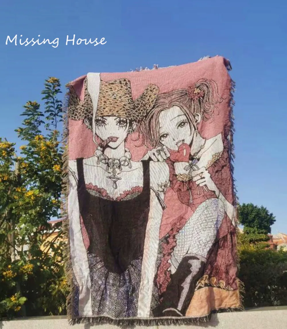 Fashion Girl Throw Cotton Woven Blanket Anime Tapestry Rug Home Decro Personalized Gift Beach Sofa Chair Cover Mat Rug