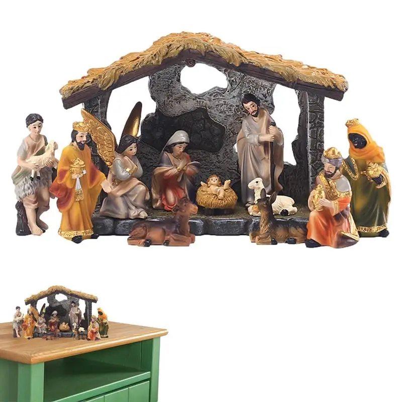 

Christmas Nativity Scene Decorations In The Manger 12pcs Christmas Nativity Set Resin Craft Statue Home Living Room Church Decor