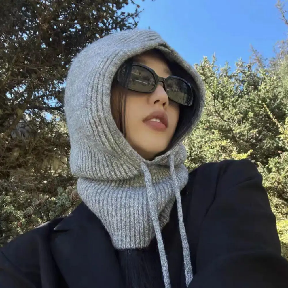 النساء الشتاء قطعة واحدة قبعات صغيرة متماسكة أقنعة الرقبة أدفأ وشاح في الهواء الطلق المرأة رئيس هود بونيه سدادات حماية الأذن بيني قبعة