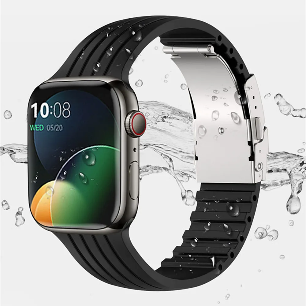 حزام سيليكون لساعة أبل باند 49 مللي متر 45 41 44 40 38 46 42 مللي متر سوار رياضي أنيق كوريا iWatch سلسلة 10 الترا 9 8 7 6 5