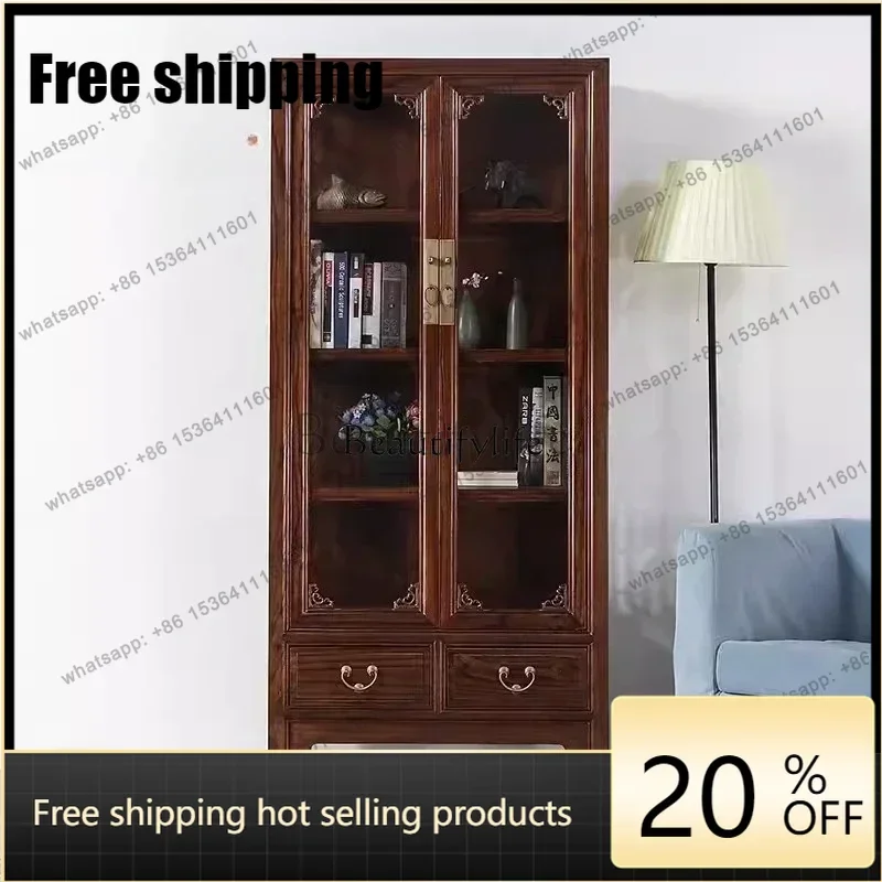 jj5 .Modern Chinese Wine Cabinet Living Room Storage Display Cabinet Made of Glass Double Door Decoration