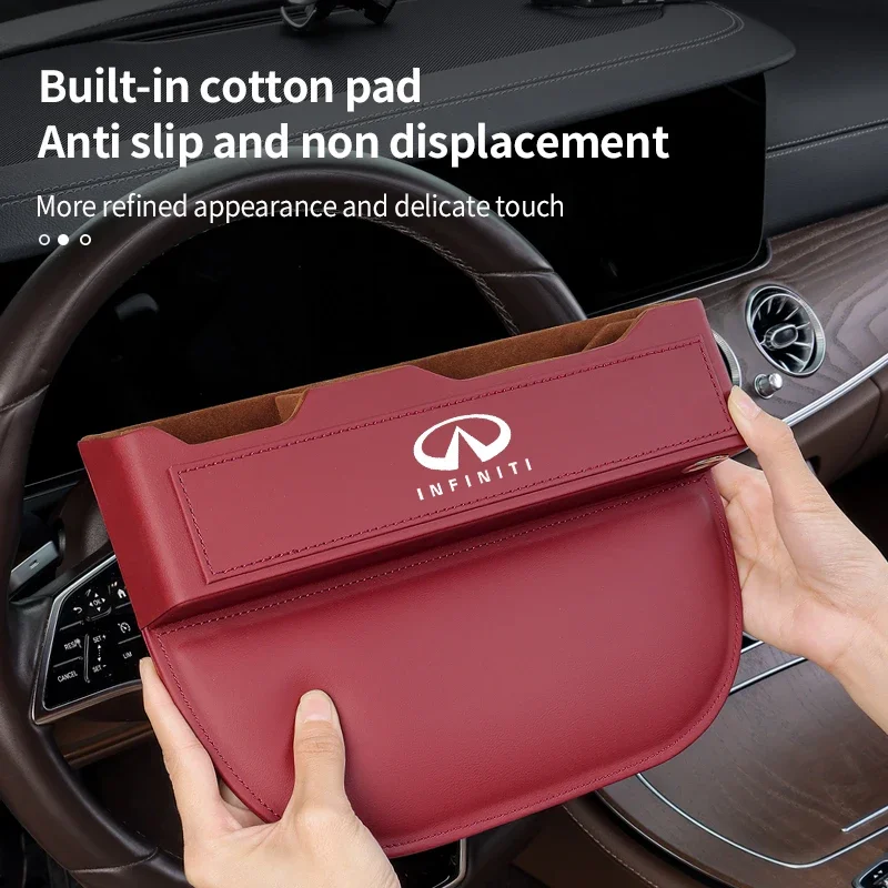 For Infiniti QX30 Q50 Q60 Qx70 QX80 Qx56 Fx35 Ex35 Leather Car Seat Gap Organizer Seat Crevice Slot Storage Box Auto Accessories