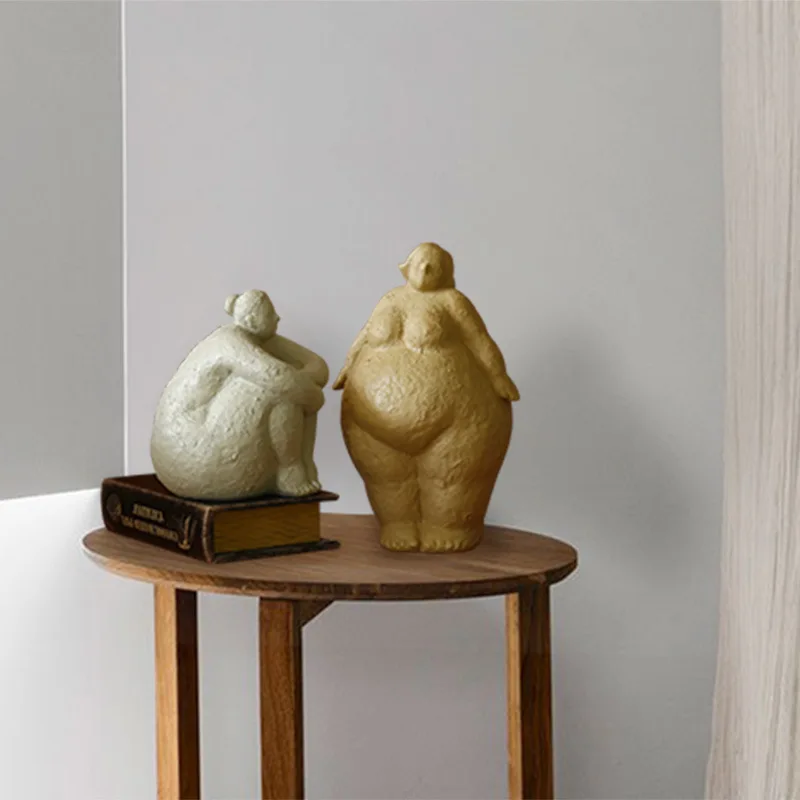 Statue Decor Accesories For Home Desk Resin Figurines Sculpture Miniature Room Decoration Fat Woman Room Decoration Cute Nordic