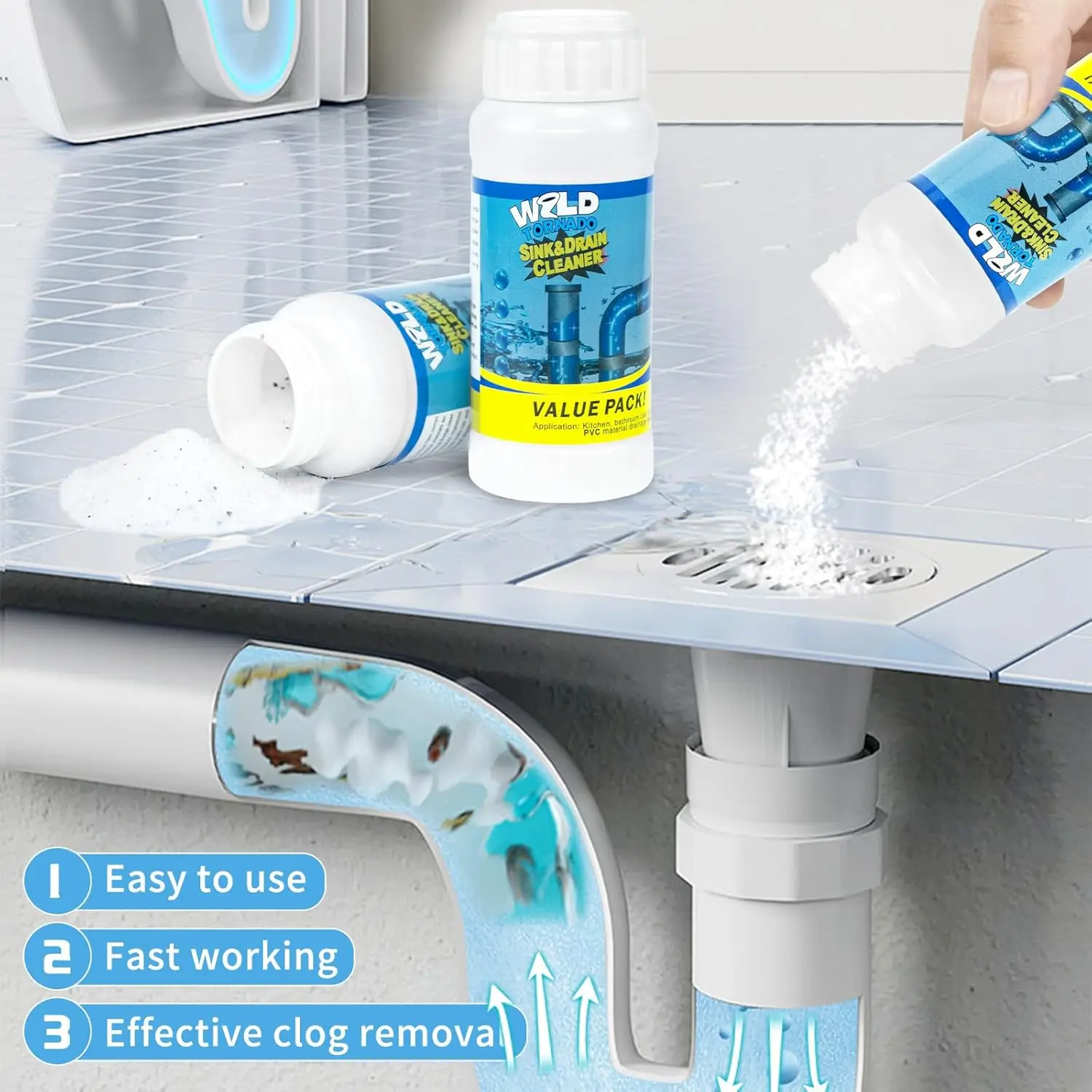 5-Bottle Set Powerful Kitchen & Toilet Sink Drain Cleaner Dredging Agent Fast-Acting Sewer Deodorant Cleaning Tool