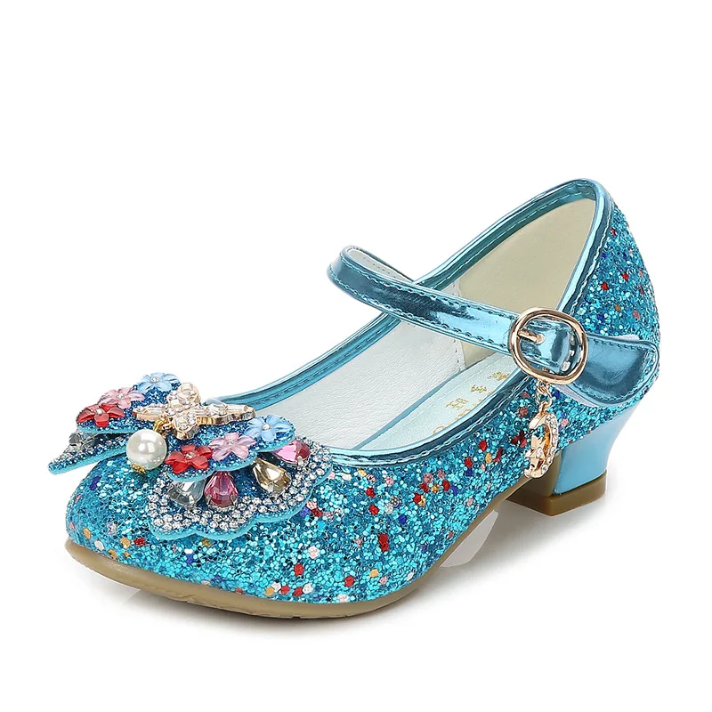

Child Leather Shoes Glitter Children Girls High Heel Shoes Colorful Butterfly Kids Princess Party Wedding Shoes Sequins CSH810