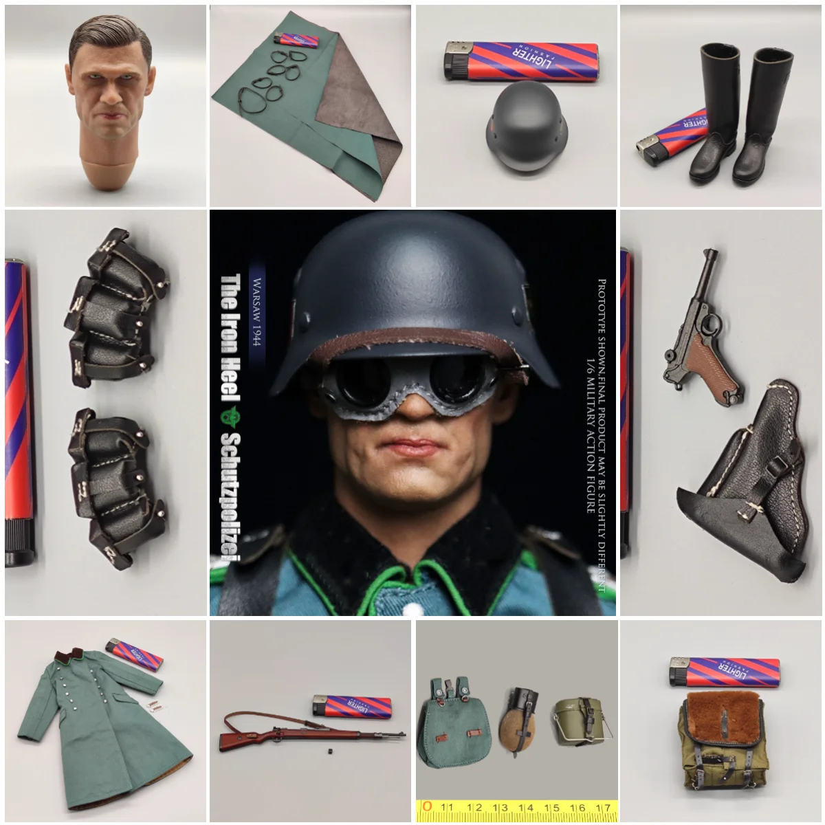New Arrival Scale 1/6 UJINDOU UD9057 Male Soldier Doll Head Sculpt Carving Helmet Weapons 98K Toys Model Goggles For 12