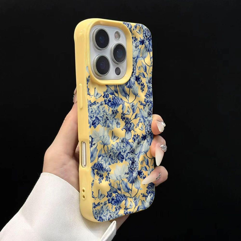 Blau-weiße Porzellan-Kunst-Handyhülle für iPhone 17 16 15 14 13 12 11 Pro Max 14 Plus 17Air Faltenwellen-Soft-Silikonhülle – Detail 11
