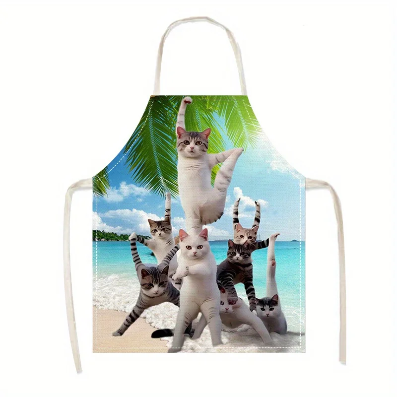 

Кухонный фартук из льна с милым дизайном котенка, легко чистится и хранится, идеально подходит для домашней кухни и вечеринок