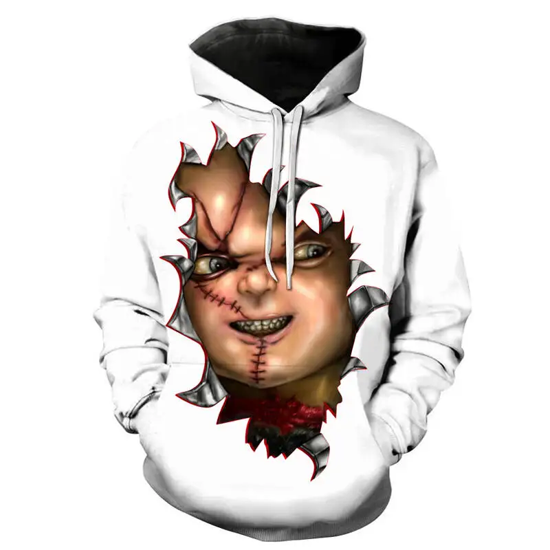 2025 New Fashion Uomo Felpe con cappuccio 3D Full-Print film horror Chucky Felpa con cappuccio Abbigliamento Costume cosplay Felpa con cappuccio unisex Streetwear