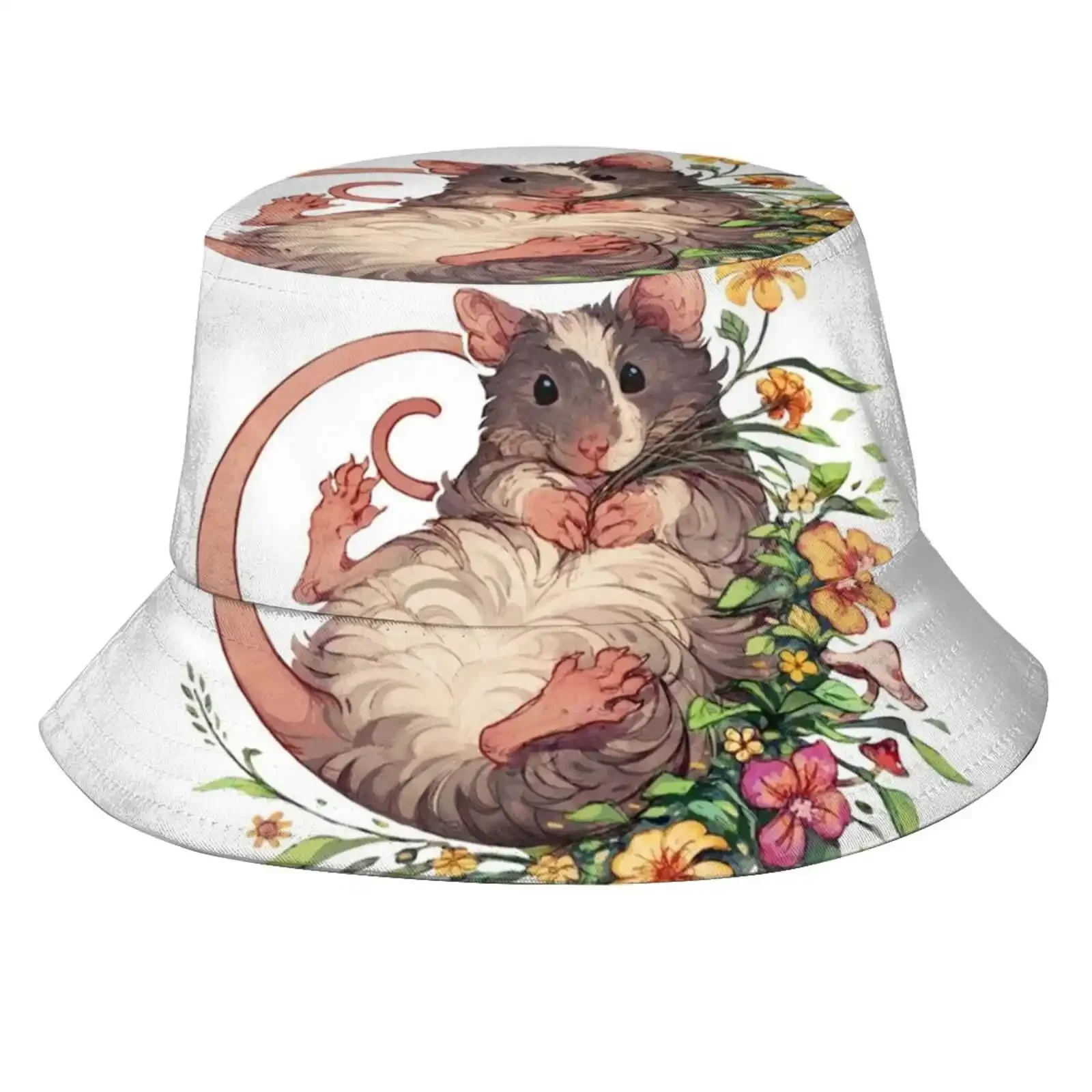 Mouse With Flowers And Plants Unisex Fisherman Hats Bucket Hats Mouse Mice Rats Pets Floral Flowers Plants Animals