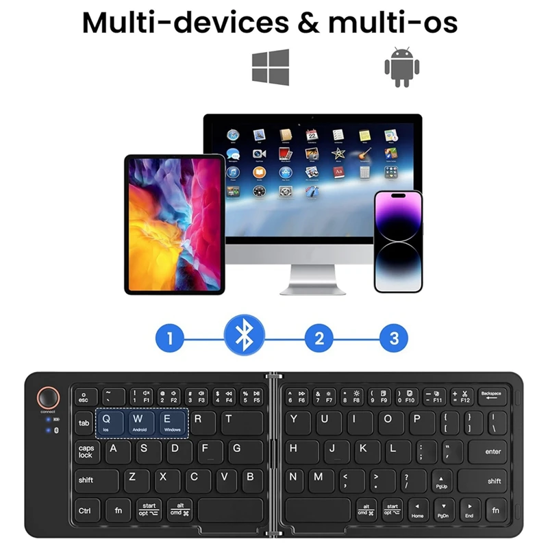 ABSJ-Mini clavier sans fil Bluetooth pliable (synchronisation jusqu'à 3 appareils), clavier pliable Portable pour Android Windows