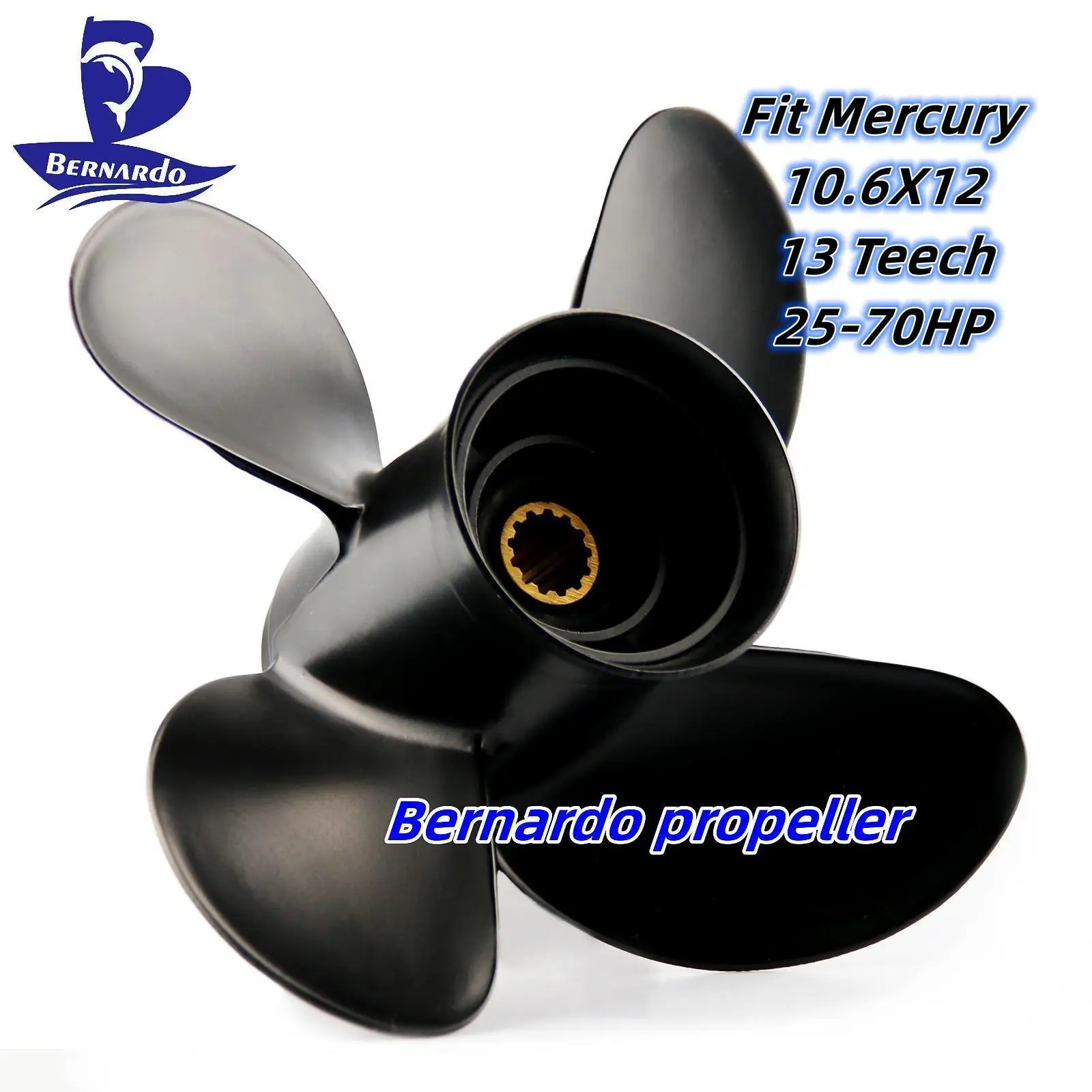 Bernardo Boat Propeller 10.6X12 Fit Mercury Outboard Engine 25 30 40 45 48 50 55 60 70HP Motor Aluminum 4 Blade13 Tooth Spline