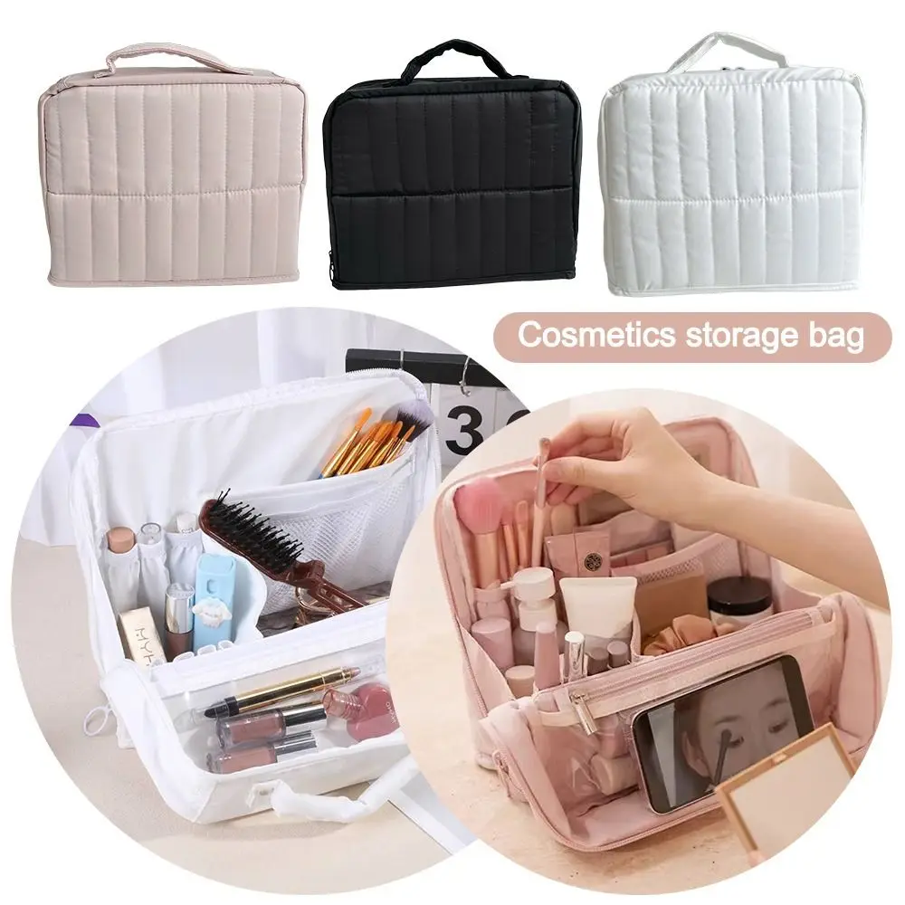 

Oxford Cloth Standing Makeup Bag Large Capacity Waterproof Cosmetic Bag with Compartments Toiletry Bag for Travel