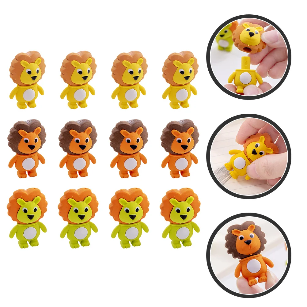 12 Pcs Eraser Kids Gifts Mini Erasers Delicate Cartoon Animals Adorable Shaped Plastic School Portable Child