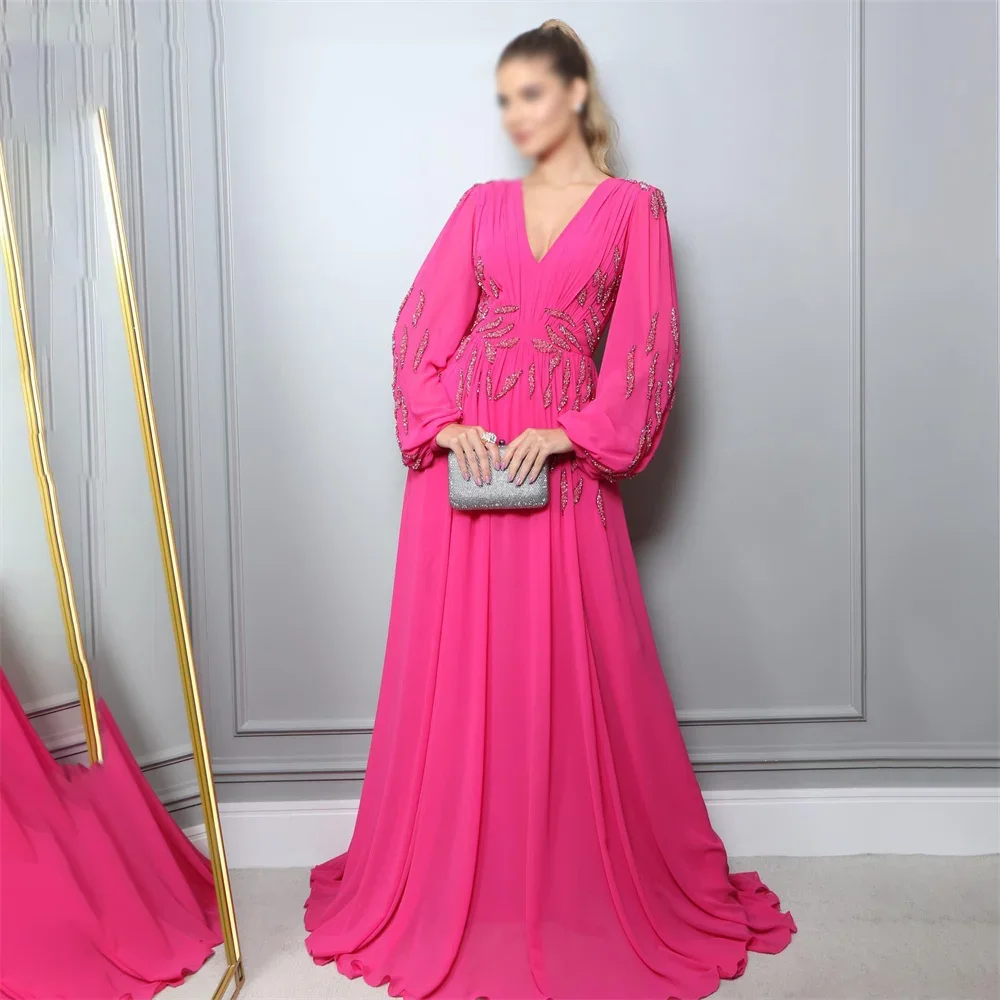 

V-Neck Elegant Evening Dresses Formal Party Prom Gowns Floor-Length A-Line Backless Sequined Evening Prom Dresses Customized