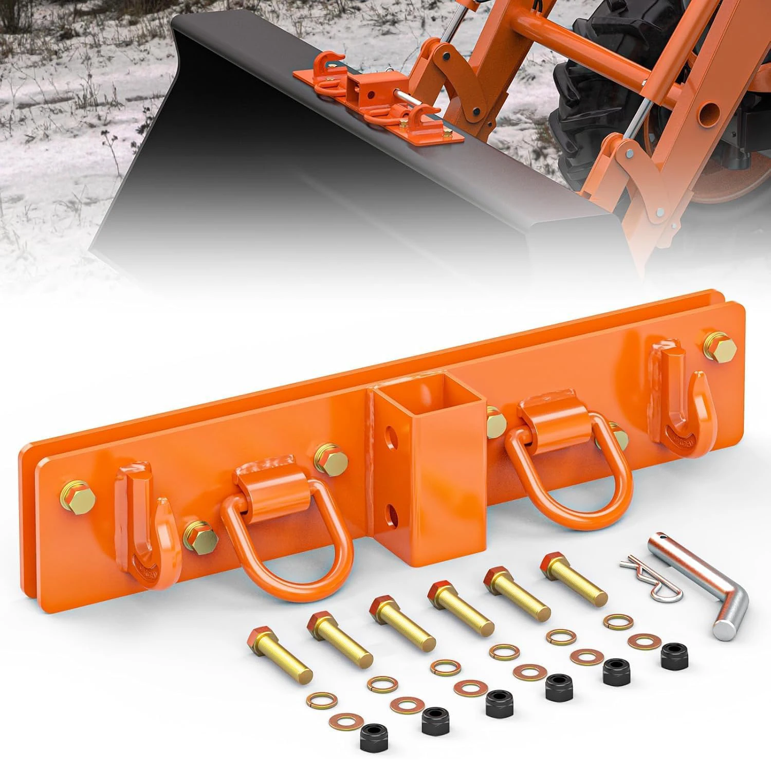 

Heavy Duty Bolt-On Tractor Bucket Grab Hook,G70 Forged Steel with 2" Receiver Hitch & 1/2" D-Ring,Towing Hook with Backing Plate