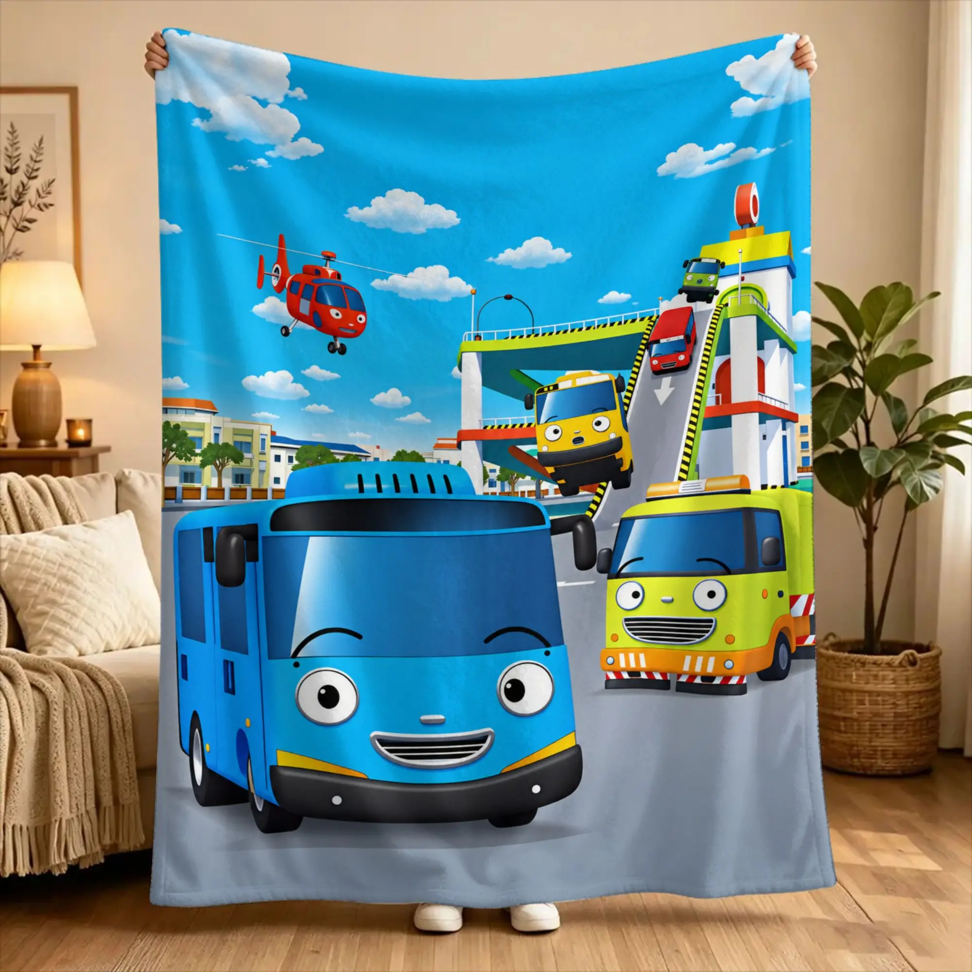 T-Tayo the L-Little Bus  Blankets  Airplane Travel Flannel Bedding Throws For Couch Bed Warm Soft Custom Quality Bedspread