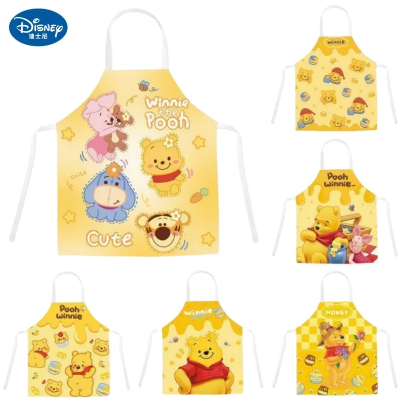 Disney Pooh Bear Cute Home Cartoon Print Baking Shop Anti-oil Stain Thin Sleeveless Halter Apron Kitchen Special Work Clothes