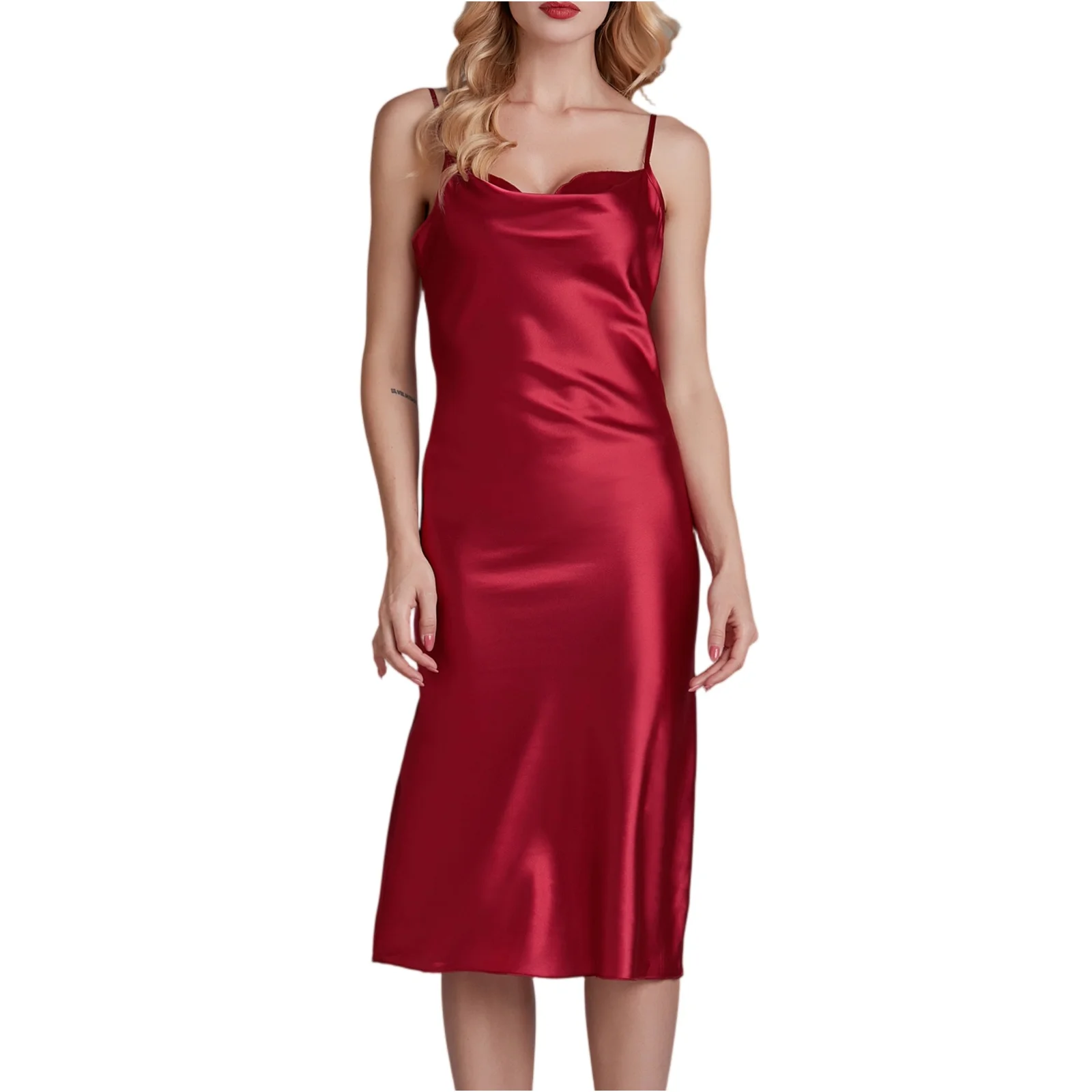 Ladies' Satin Nightgown Suspender Ice Silk Elegant Solid Color Thin Home Outfit New Sleepwear V Neck Home Dressing Gown