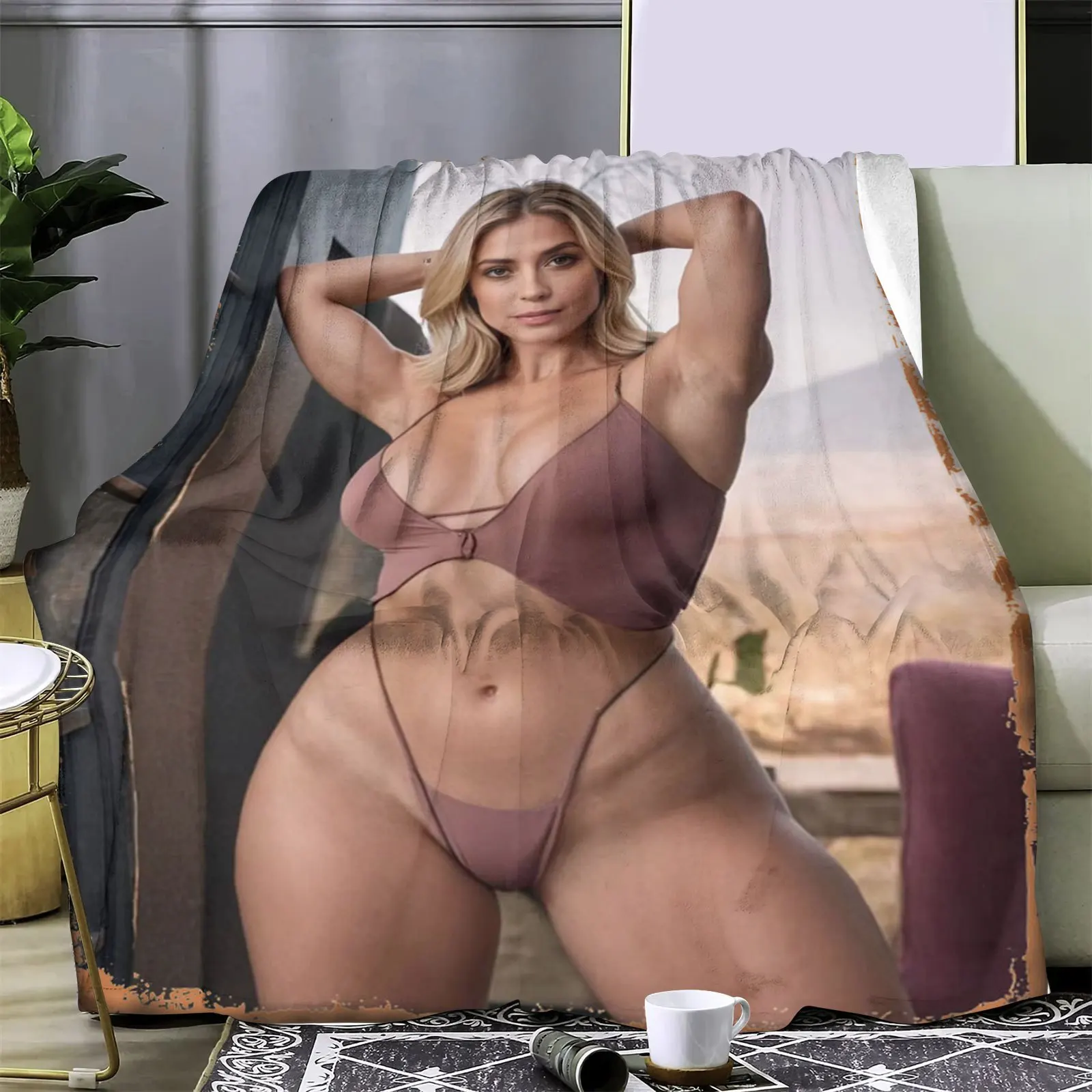 

Sexy Blonde Beach Print Flannel Blanket - Soft Warm All Season Throw for Home Travel - Machine Washable Polyester Holiday Gift