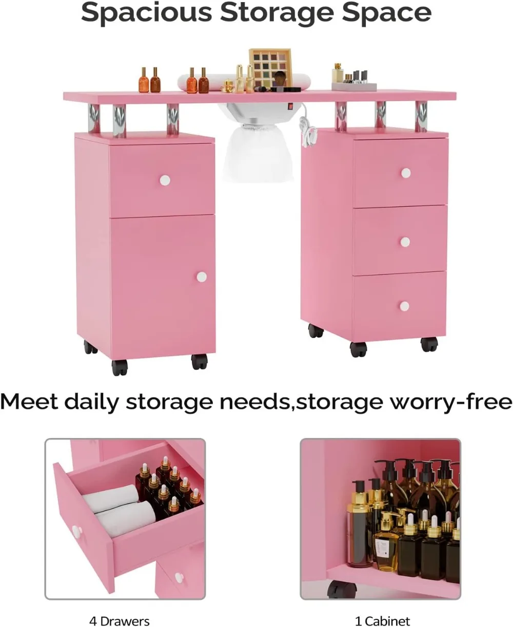 Manicure Table Nail Desk for Nail Tech, Station w/Electric Dust Collector, Nail Makeup Beauty Salon Storage Acetone
