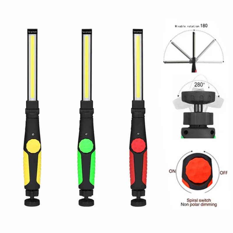 COB LED Magnetic Work Light USB Rechargeable Car Flashlight Torch Inspection Light with Battery for Workshop Car Repair Lighting