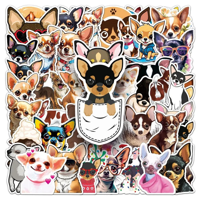 50 Stück Cartoon Persönlichkeit Chihuahua Hund kreative Doodle dekorative Aufkleber