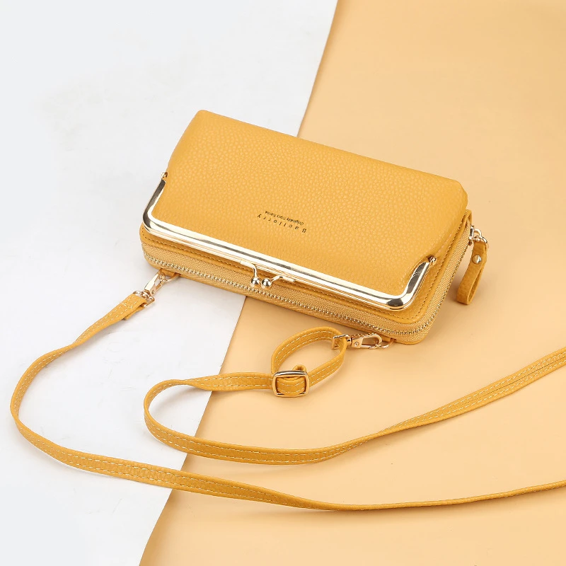 Long Double Layer Crossbody Wallet for Women Large Capacity PU Leather Shoulder Phone Bag Credit Card Holder Zipper Coin Purses