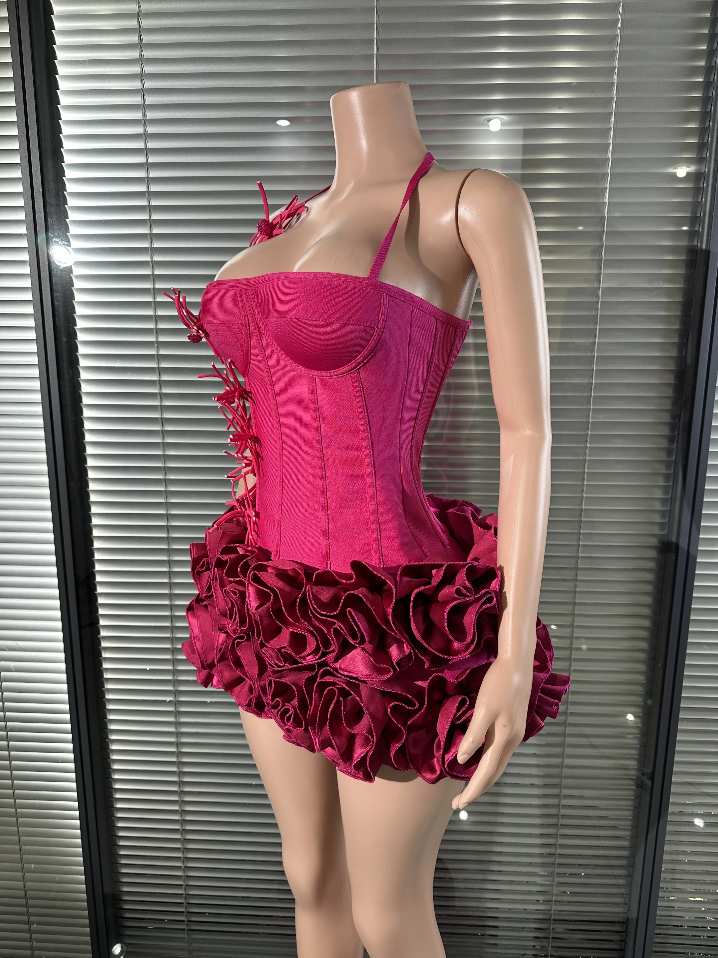 Feminino sexy sob medida sem alças florlas 2 peças bodycon mini vestido bandagem boate festa de casamento sereia outfit