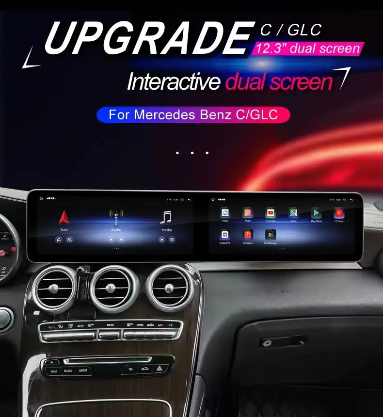 12.3+12.3 Dual Screen 128G Android Carplay For Mercedes Benz C GLC NTG 5.0 5.5 6.0 2016-2022 GPS Car Multimedia Video Player