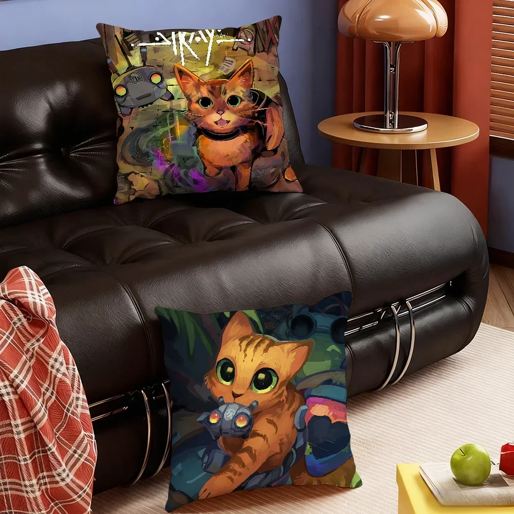 Video Game S-Stray-S Cat Cute cushion cover Soft Smooth Pillow Case Hidden Zipper Washable Decorative Couch Office Gift