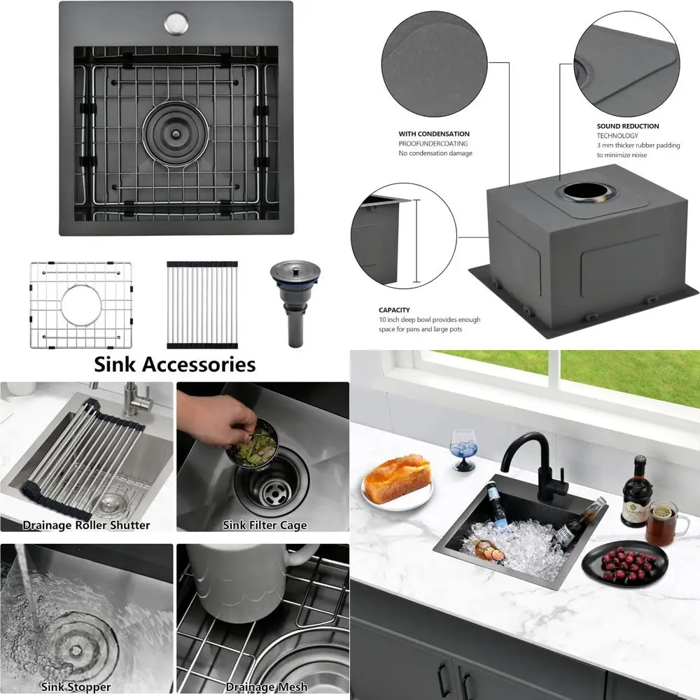 

Stainless Steel 18x18 Inch Single Bowl Kitchen Sink with Matte Nano Topmount Design for Small Kitchen Spaces