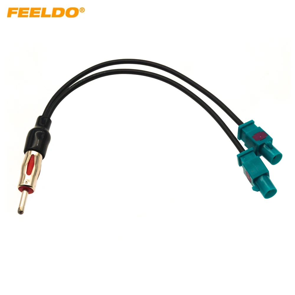 FEELDO Car Antenna Aerial Plug Adapter Converter Cable From Twin Male FAKRA To Male DIN Connector