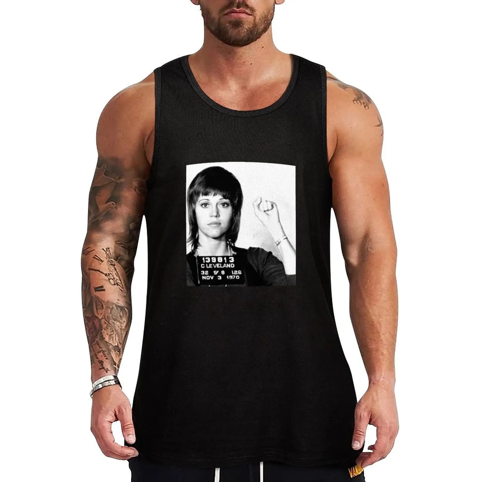 Jane Fonda Mugshot Tank Top Men's sleeveless gym shirts sleeveless gym clothes man fitness Sleeveless top