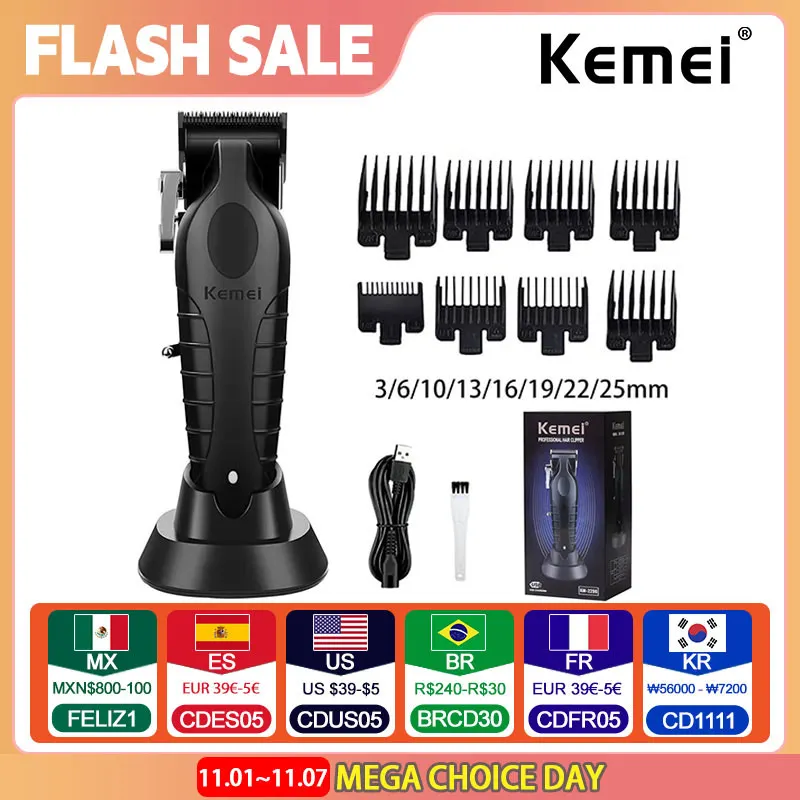 Kemei KM-2296 Professional Hair Clipper for Men Hair Cutting Machine with Seat Charger Hair Trimmer Machine Haircut Machine