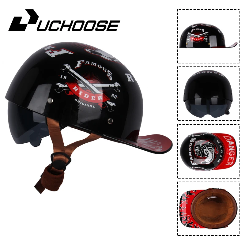 ヴィンテージスタイルの野球用ヘルメット、ハーフレンズ、オートバイに適しています