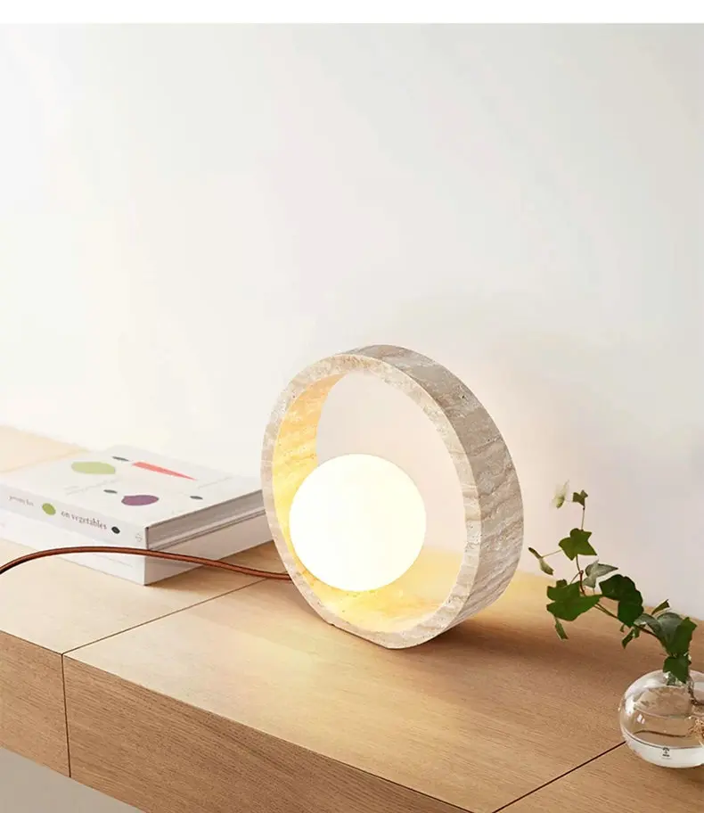 Lampada da terra moderna semplice in travertino, lampada da tavolo circolare nordica in pietra gialla naturale, apparecchi di illuminazione per decorazioni per interni YX452SH