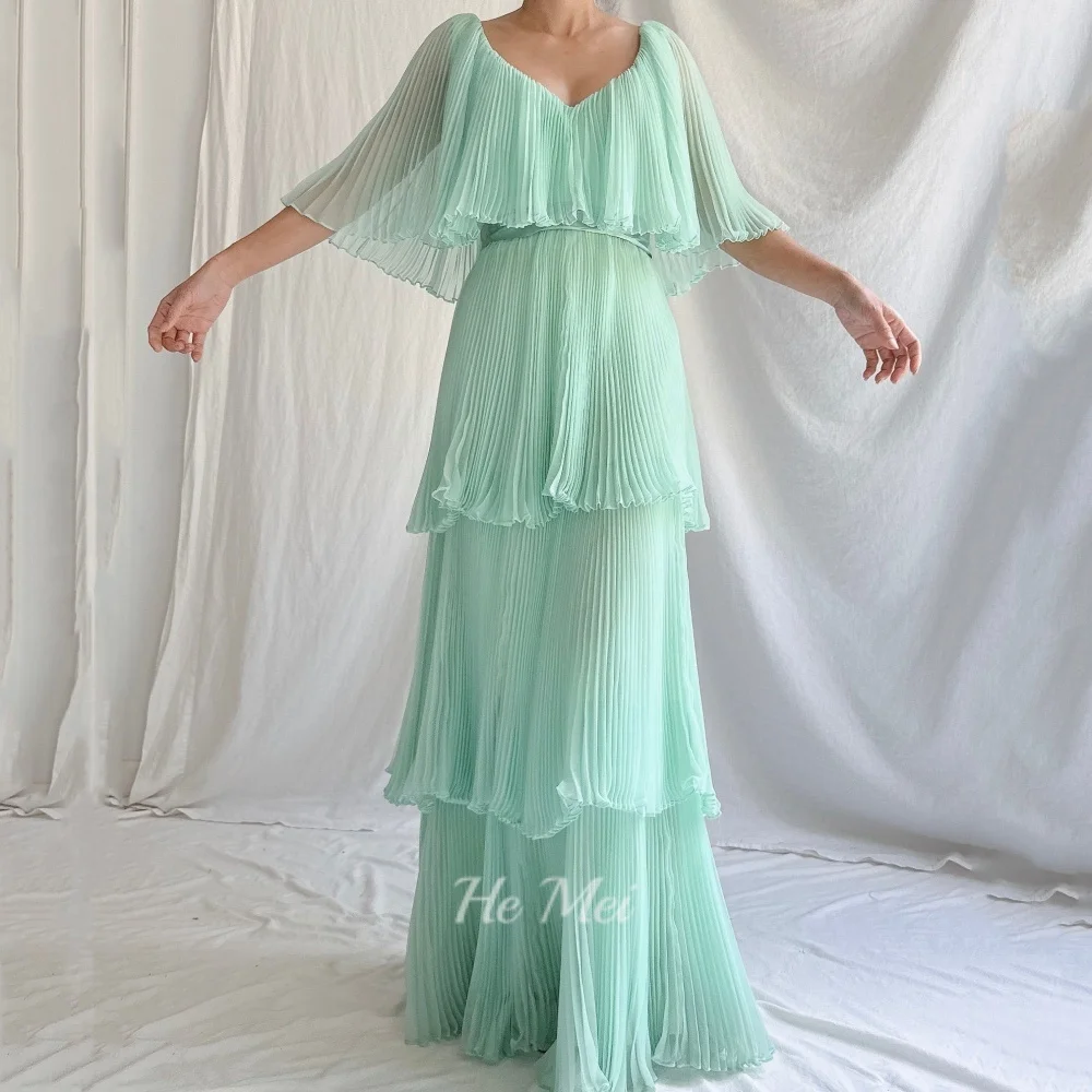 

Customized Party Gowns V Neck Simple Short Sleeve Prom Dress Pleated A Line Floor Length Evening Dress فساتين سهرة