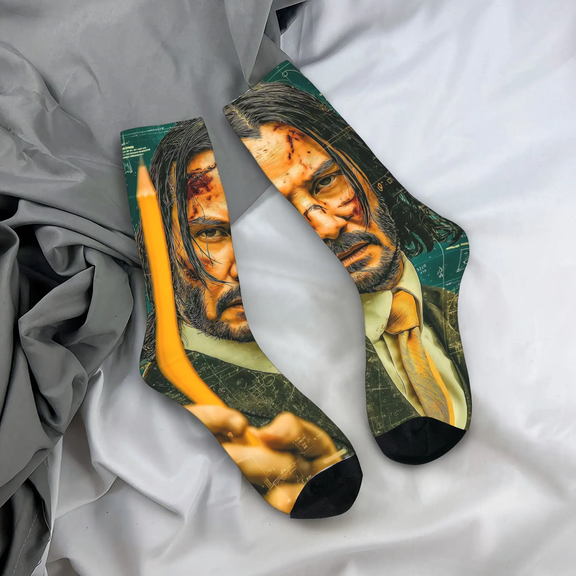 

Женские и мужские носки John Wicks, чулки, зимние модные мягкие носки, нескользящие носки для бега с принтом