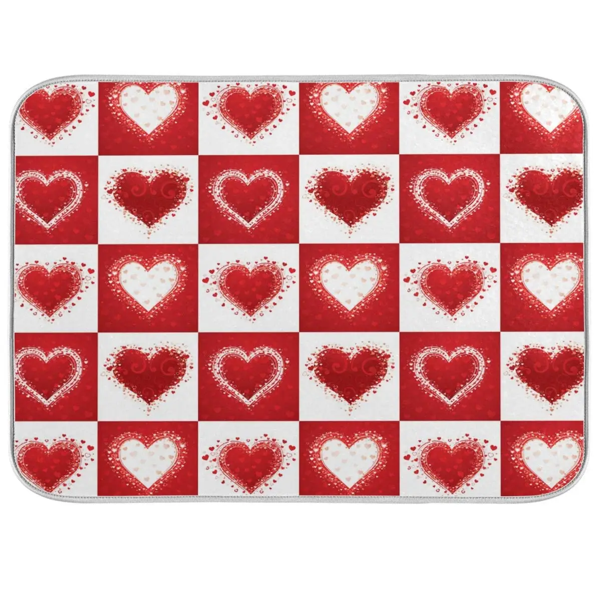 

Valentine's Day Love Heart Red Buffalo Plaid Dish Drying Mat 16x18 for Kitchen Mother's Day Rose Pink Flowers Dishes Pad Dish