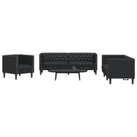 VidaXL 3-tlg. Black artificial leather Chesterfield sofa set