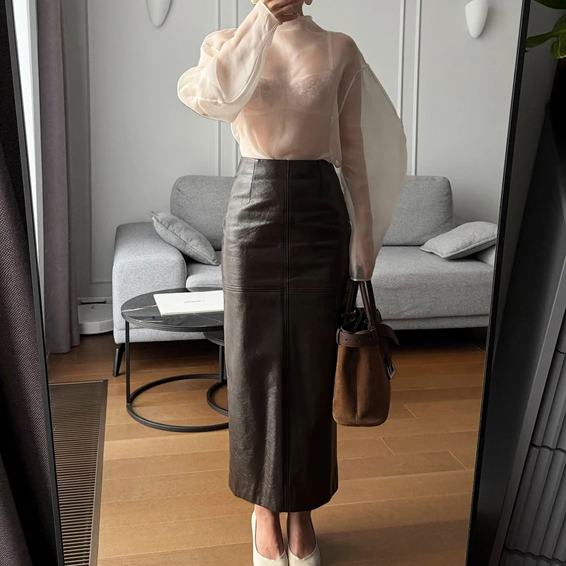 Fashion High Street Solid Color Shirt Tees Perspective Mesh Long Sleeved Club Party Top Women Casual Stand Collar Loose T-shirt