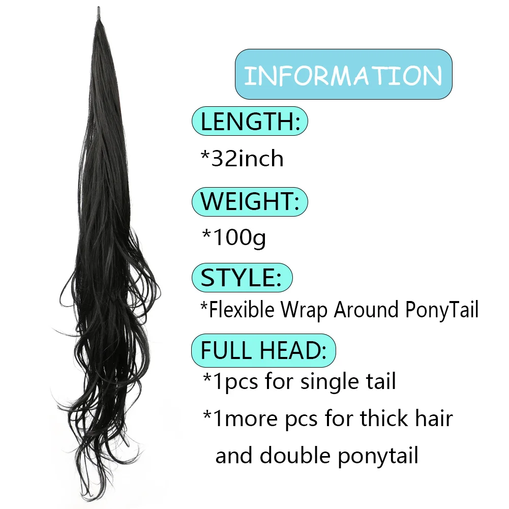 Belle Show Ponytail Extensions Flexible Wrap Around PonyTail Natural Wave Fake Tail Hairpieces For Women Daily Use