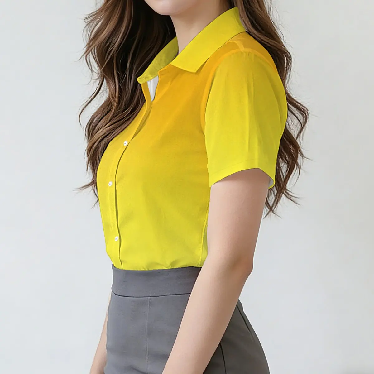 Minimally personalized gradient printed women's summer collar short sleeved shirt, fashionable daily versatile casual top 2