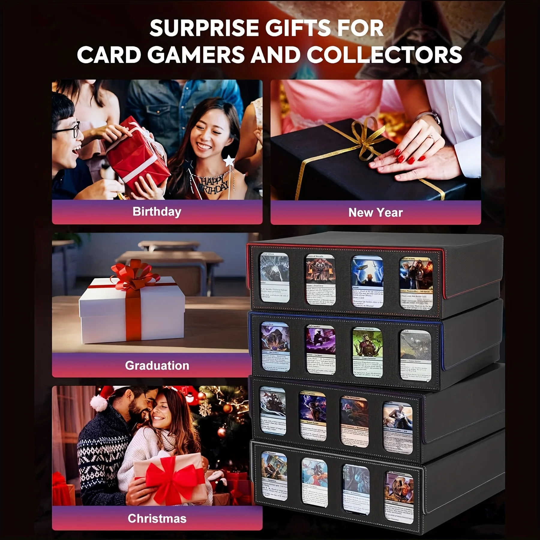 Card exchange storage box with commander display; 2400+deck box, suitable for MTG, with detachable cover; Toploader card sleeve